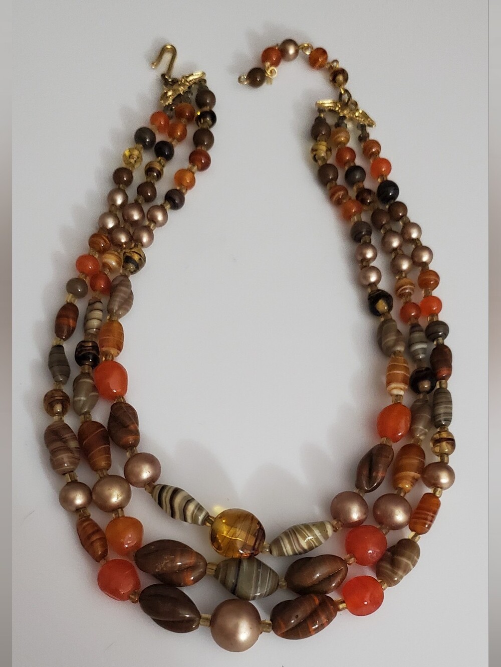 Vintage 50's Japan Art Glass Molded Fall Autumn Pearls Amber Orange Necklace